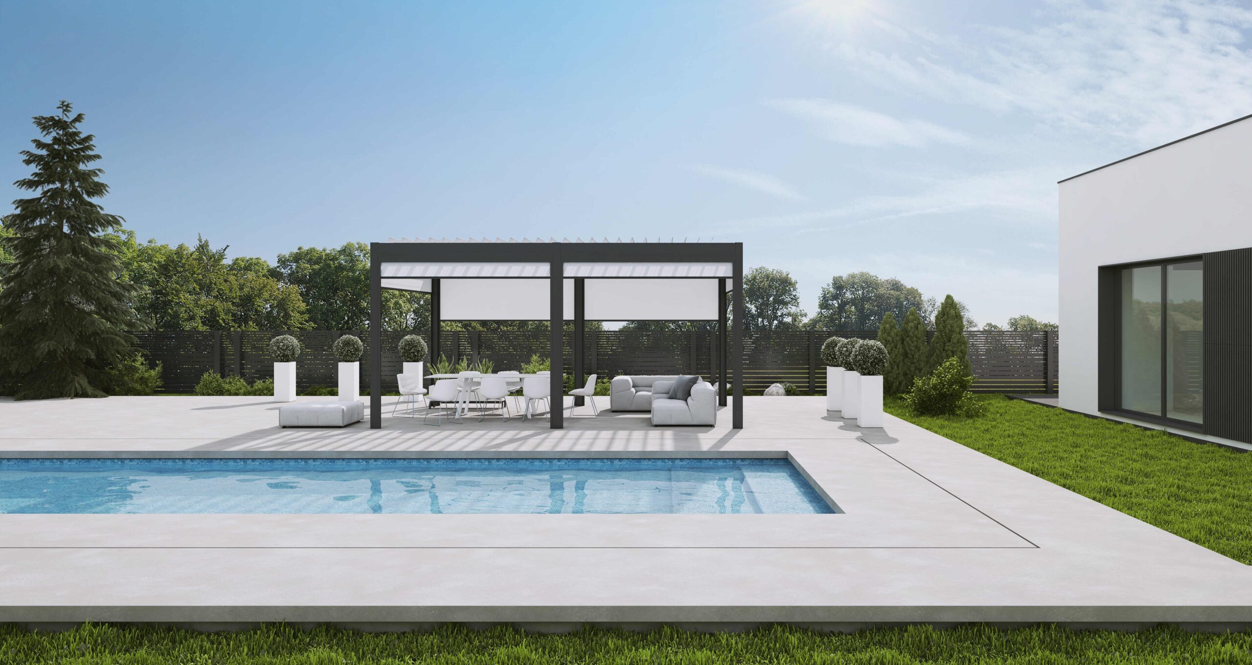 AluShade Pergola By Pool (1) AluShade aluminium Pergola By Pool (1)